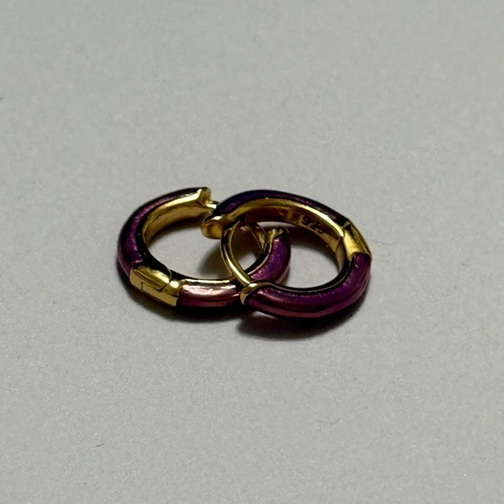 STERLING SILVER 925 small Gold & Purple Hoop Earrings